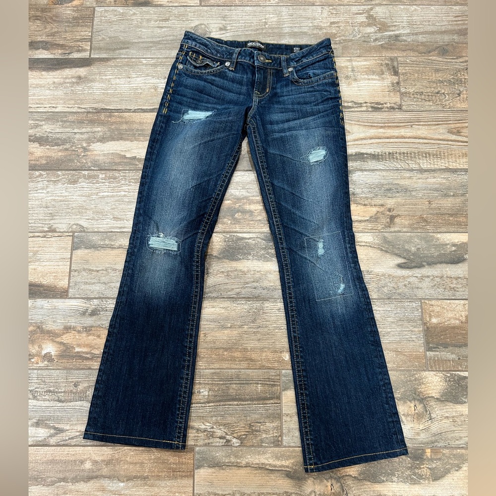 Women’s mEK DNM 27X34 Distressed  Slim Boot Denim Jean Button Pockets Rise 8